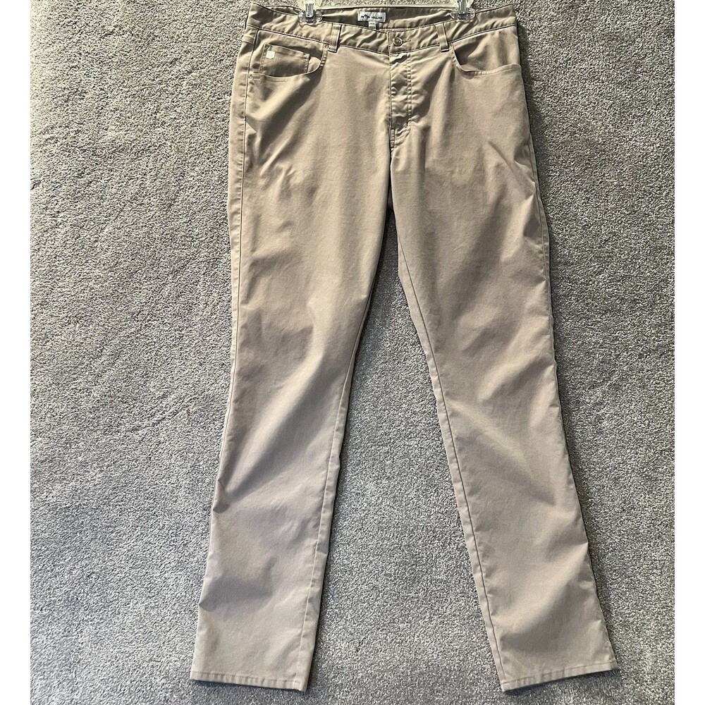 Peter Millar Crown Crafted Men's 36x34 Khaki Chino Pants Flat Front Cotton